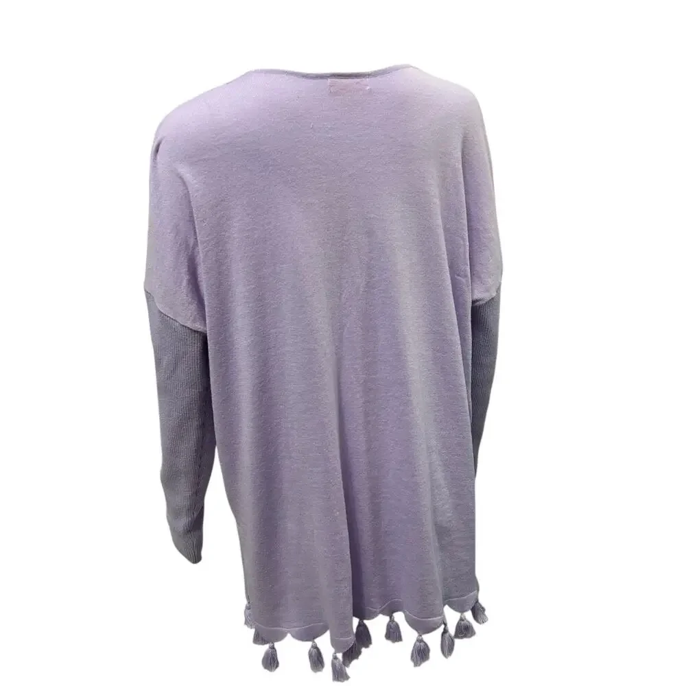 Lilly Pulitzer Sz M Martine Lilac Lavender Purple Tassel Oversized Knit Sweater - Picture 3 of 11